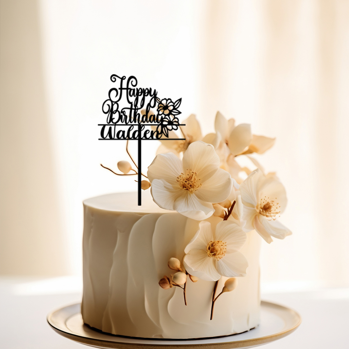 Flower Supply - 1PC 新しいハッピーバースデー美しい花のパーソナライズされた名前入りケーキサインケーキオーナメントケーキ用品花嫁新郎へのギフト
