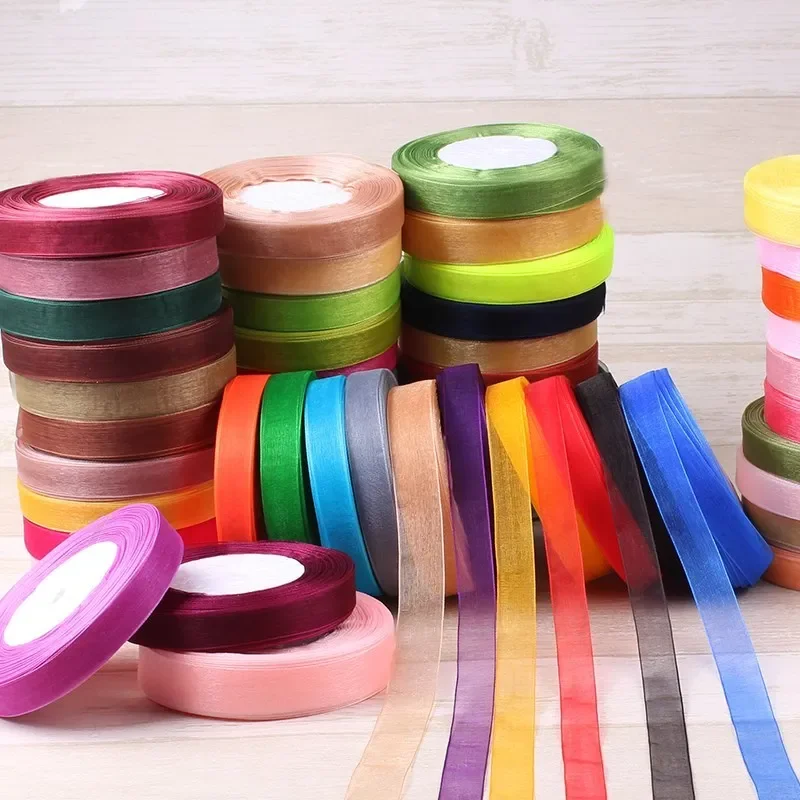 Ribbon Organza Roll - 15mm 50ヤード/ロール オーガンザリボン ギフト ウェディングパーティー クリスマスデコレーション
