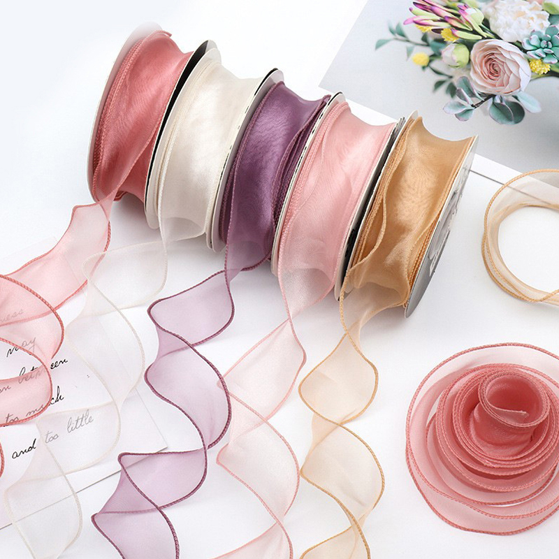 Ribbon Organza Roll - ギフト包装用の純粋なシルクリボン,サテンリボン,縫製用品,ウェディングブーケ,リース装飾,ロールあたり9メートル
