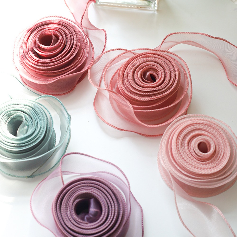 Ribbon Organza Roll - 40mm幅、10ヤード巻きのサテンリボン、フラワーブーケラッピング用レースオーガンザリボン、花柄装飾、ウェディングデコレーション用チュールリボン
