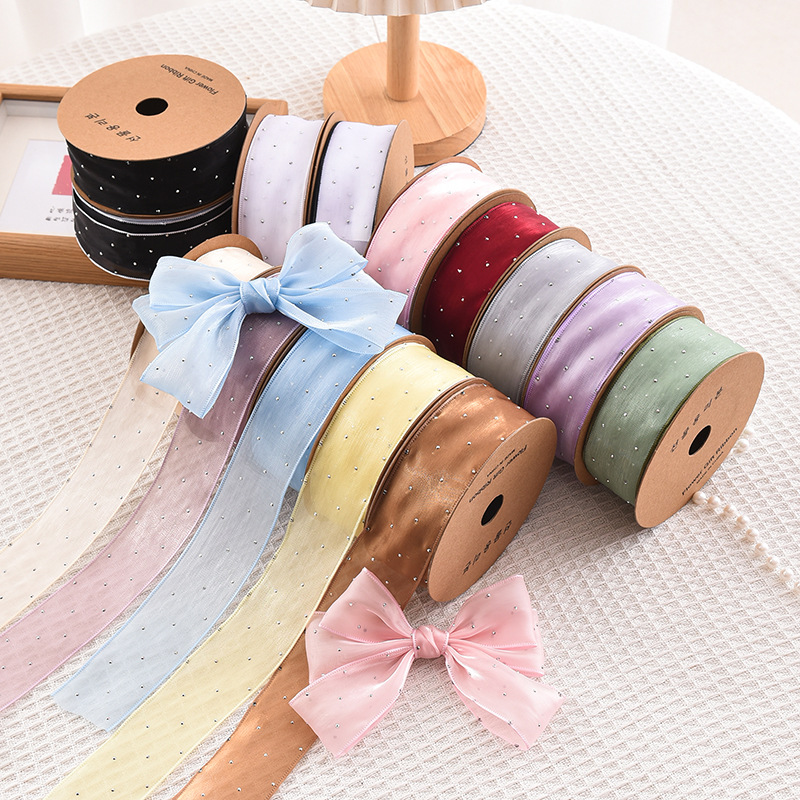 20 ヤードロール 4 センチメートルラインストーンシルクリ - Ribbon Organza Roll のレビューと価格