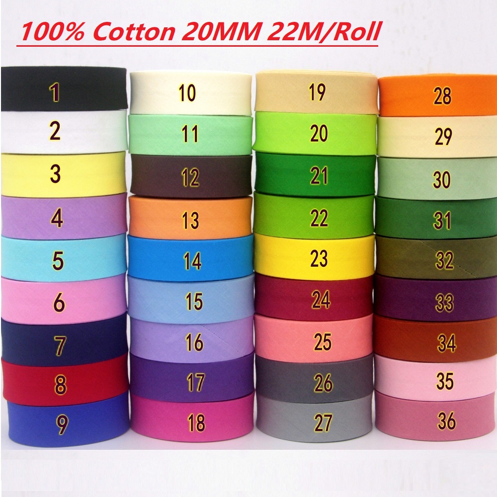 22m/ロール 100%コットンバイアステープ、幅20mm  - Ribbon Organza Roll のレビューと価格